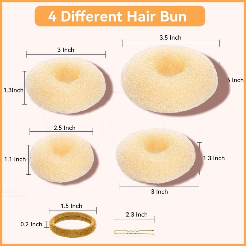 YaFex Hair Bun Maker Set, 3 Pieces (Small, Medium, Large), 6 Hair Elastics, 1 Bag Hairpins, Blonde, Nylon - Image 3