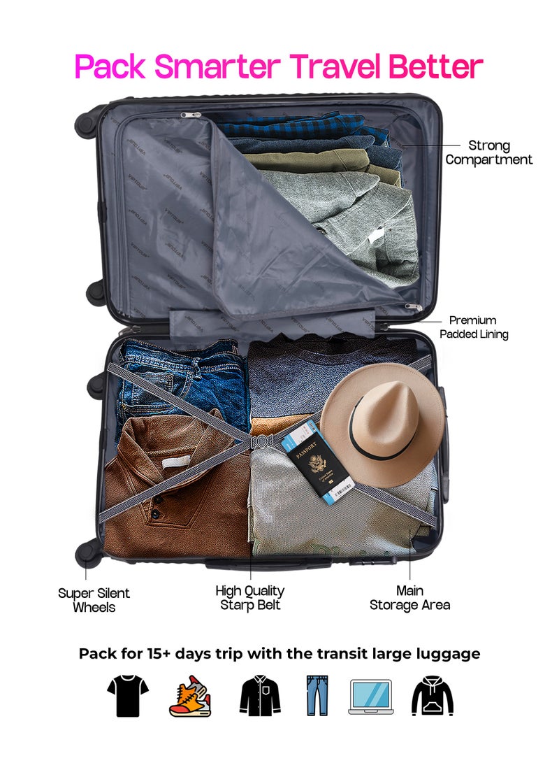 فيبتور مجموعة عربة نقل حقائب بعجلات صلبة بنظام فرامل مانعة للانغلاق مكونة من 3 قطع وعجلات دوارة برقم إقفال بمقاسات 20/24/28 بوصة - Image 3