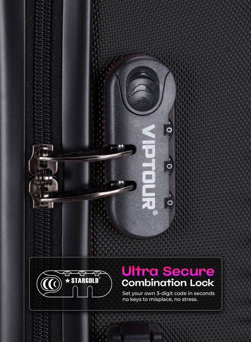 فيبتور مجموعة عربة نقل حقائب بعجلات صلبة بنظام فرامل مانعة للانغلاق مكونة من 3 قطع وعجلات دوارة برقم إقفال بمقاسات 20/24/28 بوصة - Image 4