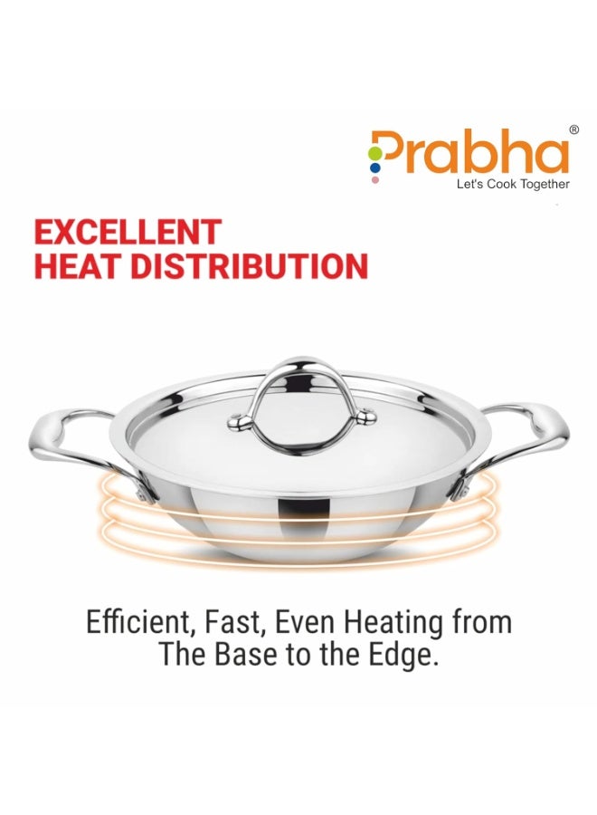 Prabha Prima Kadhai Flat Bottom with Lid, Stainless Steel, Kitchen Kadhai, 28cm, 4.3L, Induction & Non Induction Base, 60 Months Warranty - Image 3