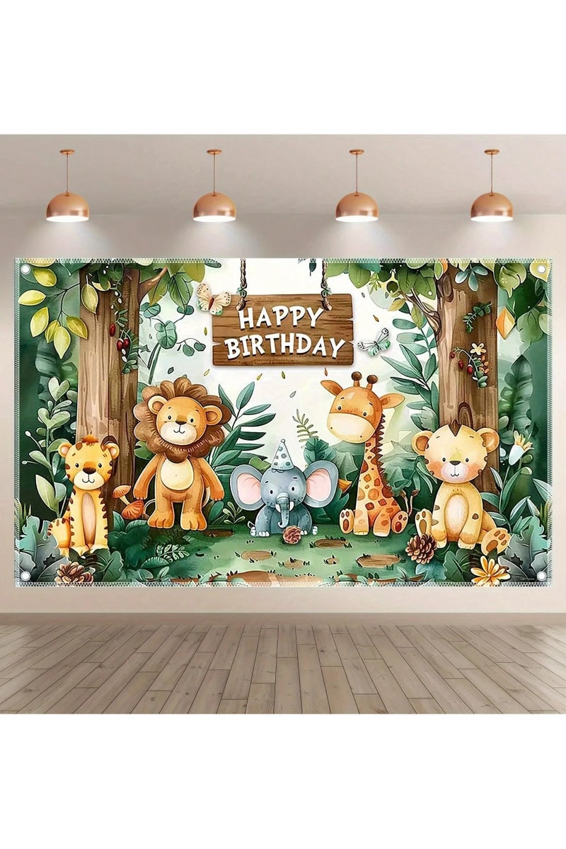 زينه اعياد ميلاد خلفيه بتصميم حيوانات الغابه اللطيفه مصممه بعبارة عيد ميلاد سعيد للاحتفال  باعياد الميلاد و الحفلات ذات الطبع الخاص  مقاس cm (100*150) - Image 1