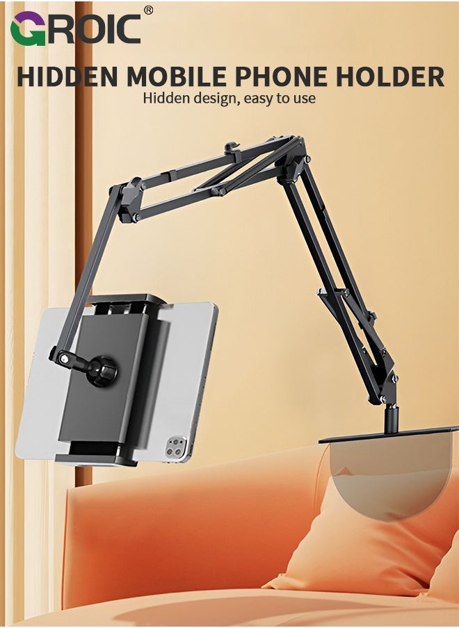 GROIC Hidden Bedside Phone Tablet Holder Retractable, Tablet Stand Adjustable Foldable Tablet Stand, Flexible Tablet Arm Stand Compatible for 4~13 Inch Devices  - Image 2