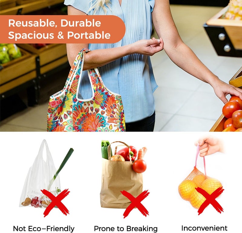 JIANFA Foldable Reusable Shopping Bags 8Pack, Stylish Foldable Shopping Totes With Handles, Practical Use Ideal For Storage, Travel & Beach - Image 5