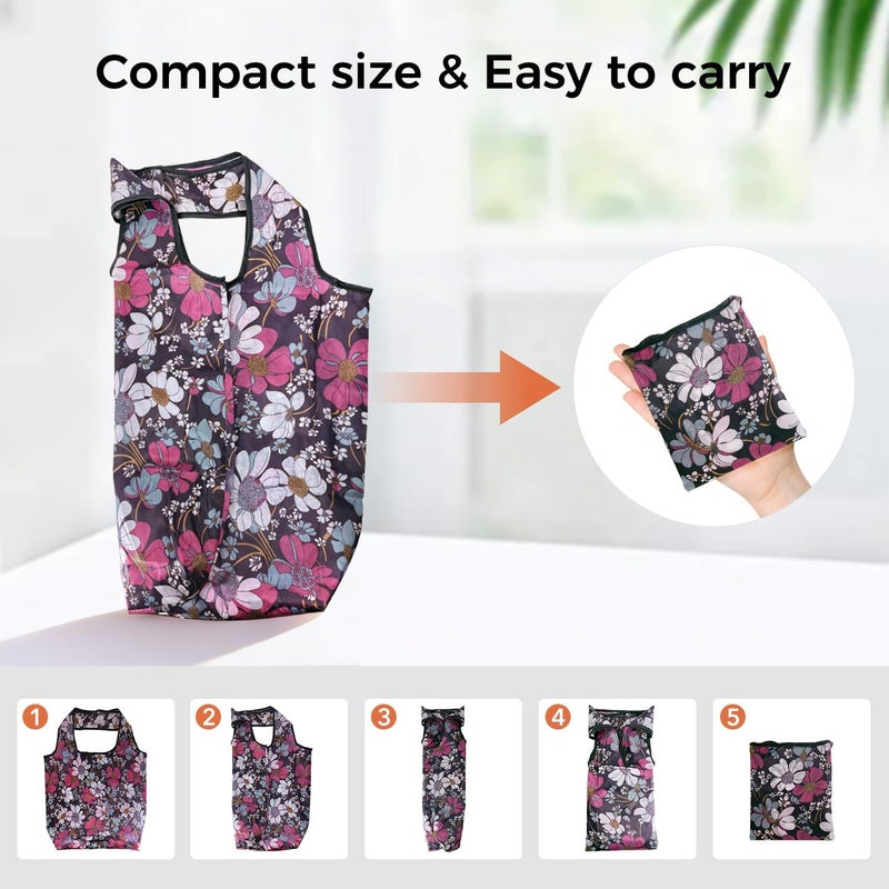 JIANFA Foldable Reusable Shopping Bags 8Pack, Stylish Foldable Shopping Totes With Handles, Practical Use Ideal For Storage, Travel & Beach - Image 3