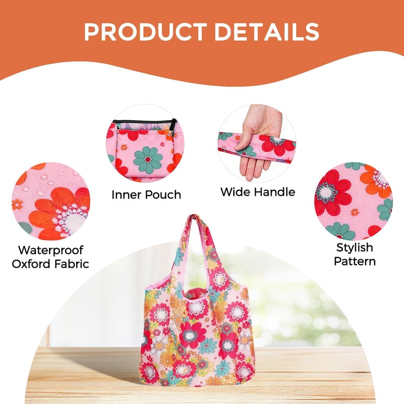 JIANFA Foldable Reusable Shopping Bags 8Pack, Stylish Foldable Shopping Totes With Handles, Practical Use Ideal For Storage, Travel & Beach - Image 4