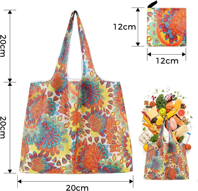 JIANFA Foldable Reusable Shopping Bags 8Pack, Stylish Foldable Shopping Totes With Handles, Practical Use Ideal For Storage, Travel & Beach - Image 2