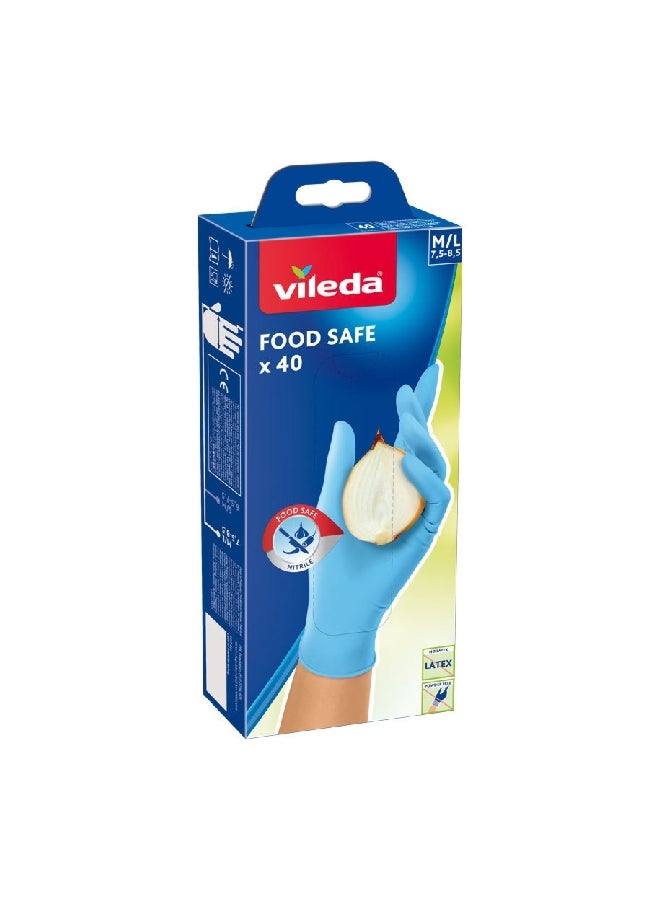 Vileda 40-Piece Food Safe Powder-Free Disposable Nitrile Gloves Light Blue Medium/Large VG34 