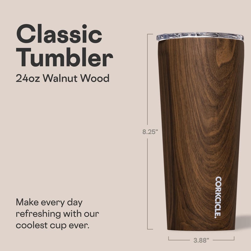 Corkcicle Classic Tumbler - Keeps Drinks Cold for 9 Hours & Hot for 3 - Triple-Insulated Stainless Steel - Holiday Tumbler Gift - 24 oz - Walnut Wood - Image 2