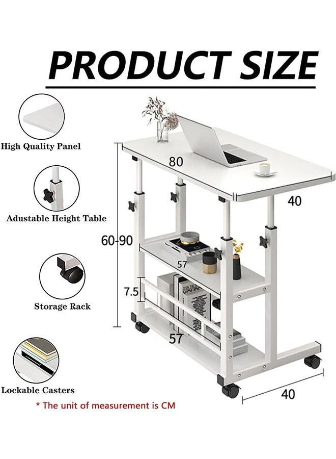 مكتب منزلي، طاولة جانبية حديثة، طاولة جانبية للسرير، مكتب عائلي بسيط، طاولة كمبيوتر محمول قابلة لتعديل الارتفاع مع رف، مكتب كمبيوتر صغير محمول مع عجلة دوارة - Image 2