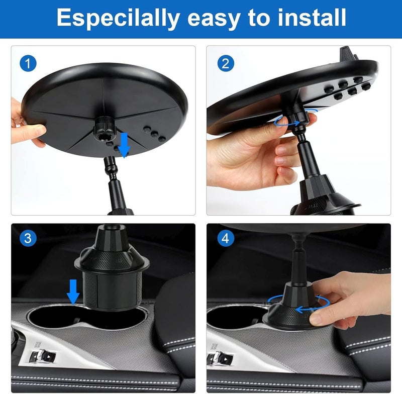 LinJie Car Cup Holder Tray, Car Drink Holders Tray, 360º Rotation Adjustable Stretchable Non-Slip Car Tray For Eating, Multifunctional Detachable Car Food Table for All Car Models - Image 2