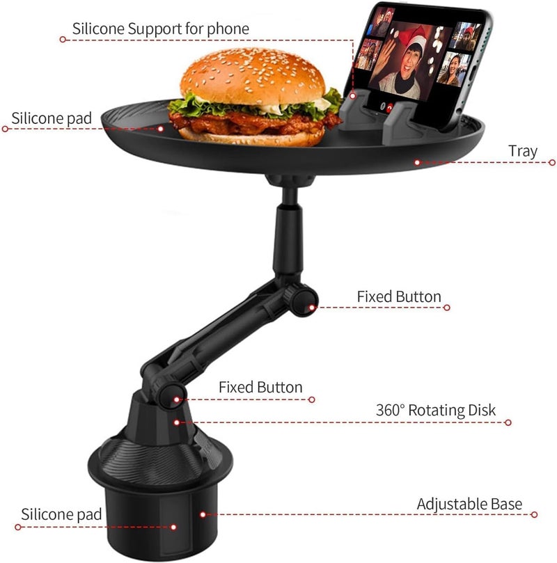 LinJie Car Cup Holder Tray, Car Drink Holders Tray, 360º Rotation Adjustable Stretchable Non-Slip Car Tray For Eating, Multifunctional Detachable Car Food Table for All Car Models - Image 5