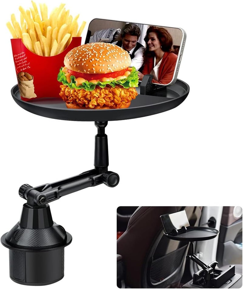 LinJie Car Cup Holder Tray, Car Drink Holders Tray, 360º Rotation Adjustable Stretchable Non-Slip Car Tray For Eating, Multifunctional Detachable Car Food Table for All Car Models - Image 1