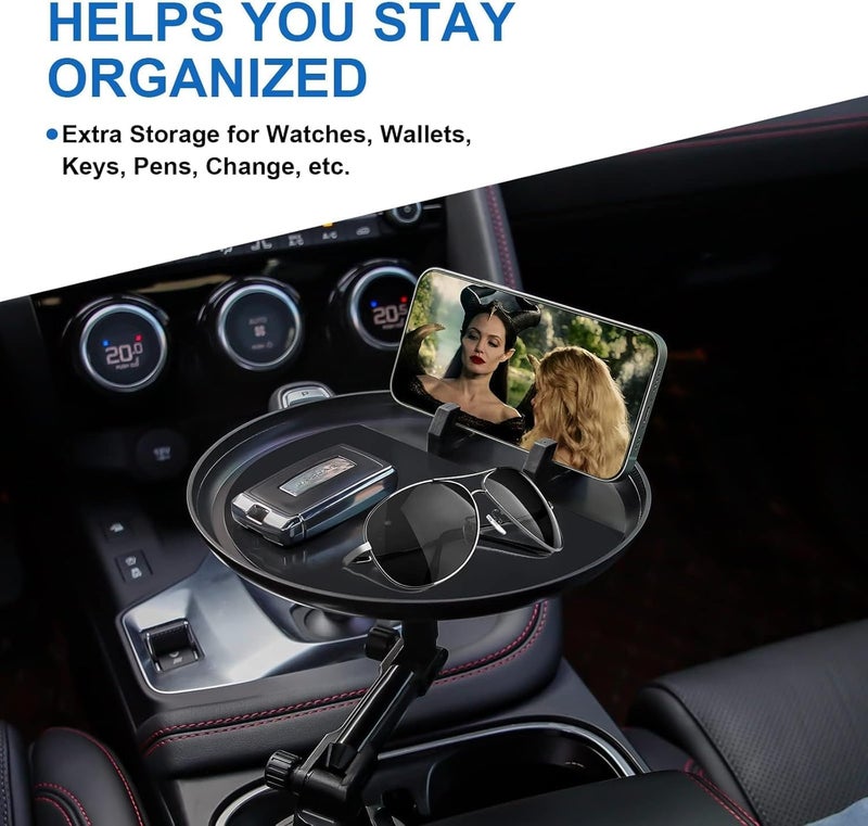 LinJie Car Cup Holder Tray, Car Drink Holders Tray, 360º Rotation Adjustable Stretchable Non-Slip Car Tray For Eating, Multifunctional Detachable Car Food Table for All Car Models - Image 4