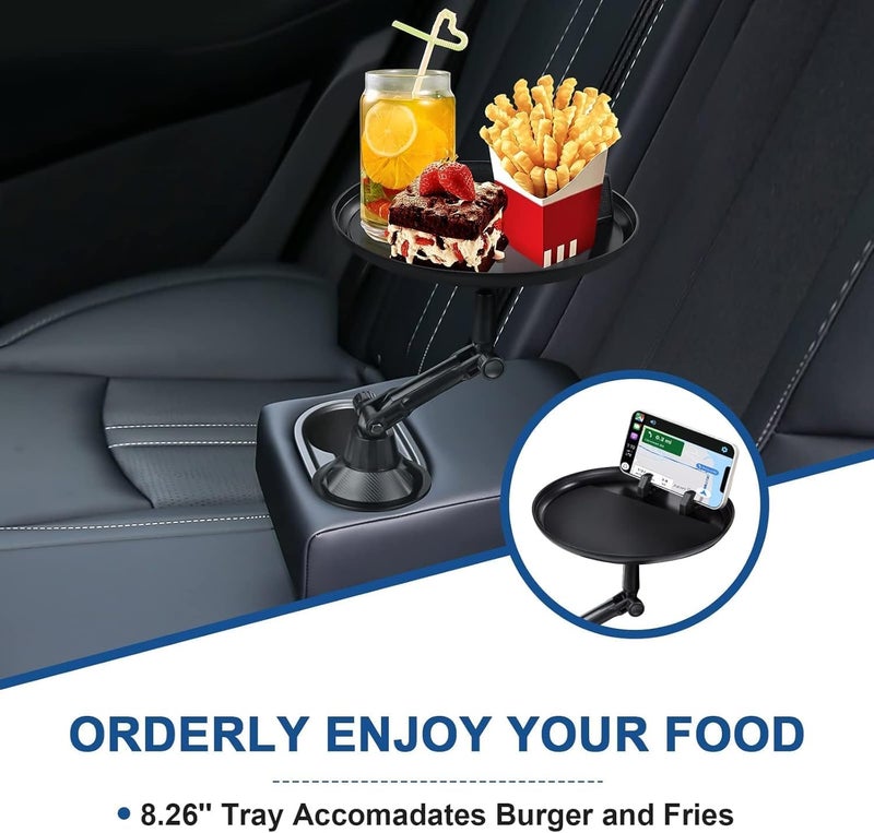 LinJie Car Cup Holder Tray, Car Drink Holders Tray, 360º Rotation Adjustable Stretchable Non-Slip Car Tray For Eating, Multifunctional Detachable Car Food Table for All Car Models - Image 3