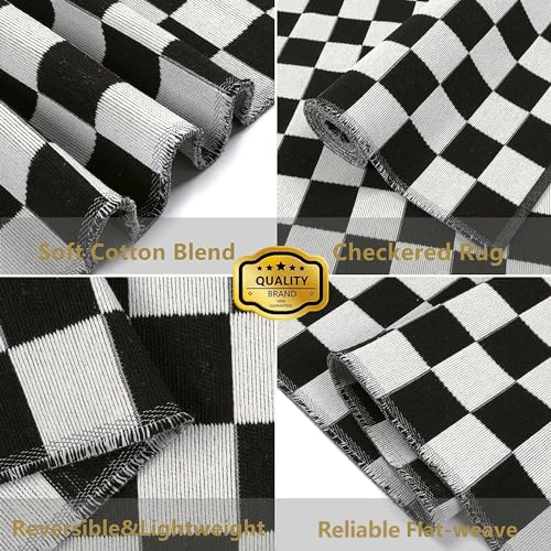 Seavish Checkered Rug, 5x6.5 Ft Black and White Outdoor Rug, Farmhouse Checkerboard Washable Rugs, Low Pile Cotton Woven Area Rugs for Living Room Bedroom Dining Room Entryway Office - Image 4