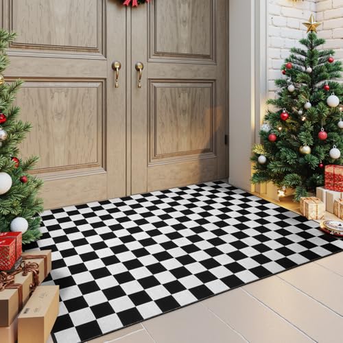 Seavish Checkered Rug, 5x6.5 Ft Black and White Outdoor Rug, Farmhouse Checkerboard Washable Rugs, Low Pile Cotton Woven Area Rugs for Living Room Bedroom Dining Room Entryway Office - Image 3