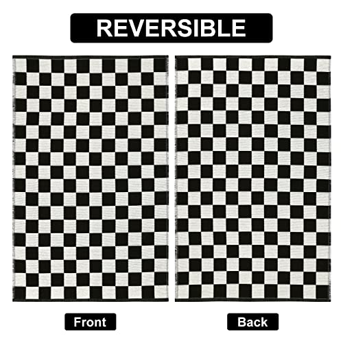 Seavish Checkered Rug, 5x6.5 Ft Black and White Outdoor Rug, Farmhouse Checkerboard Washable Rugs, Low Pile Cotton Woven Area Rugs for Living Room Bedroom Dining Room Entryway Office - Image 5
