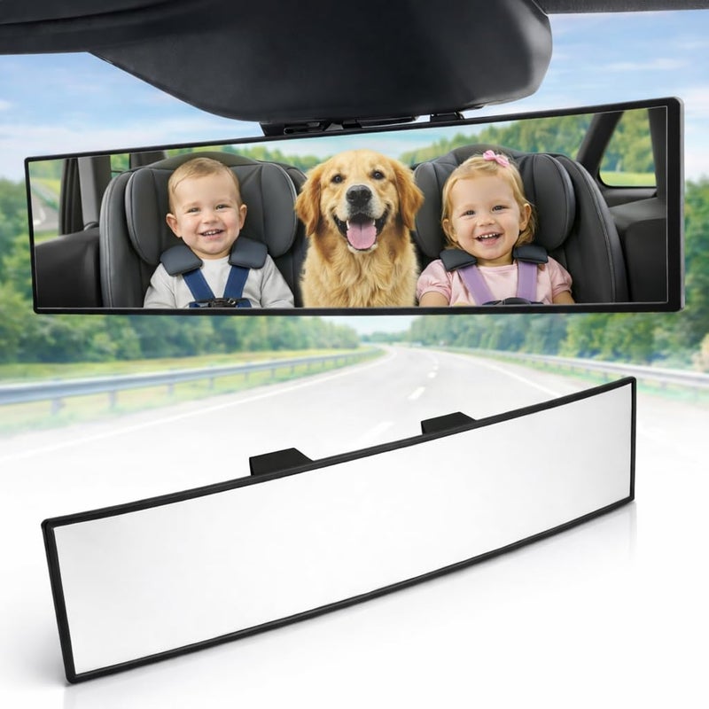 ICBEAMER 10.6" ICBEAMER Clip On Rear View Mirror | Convex Clear Tint, Panoramic Wide Angle HD Glass, Anti Glare, Universal Fit for Car, SUV, Truck | Eliminates Blind Spots (1 Pack) - Image 1