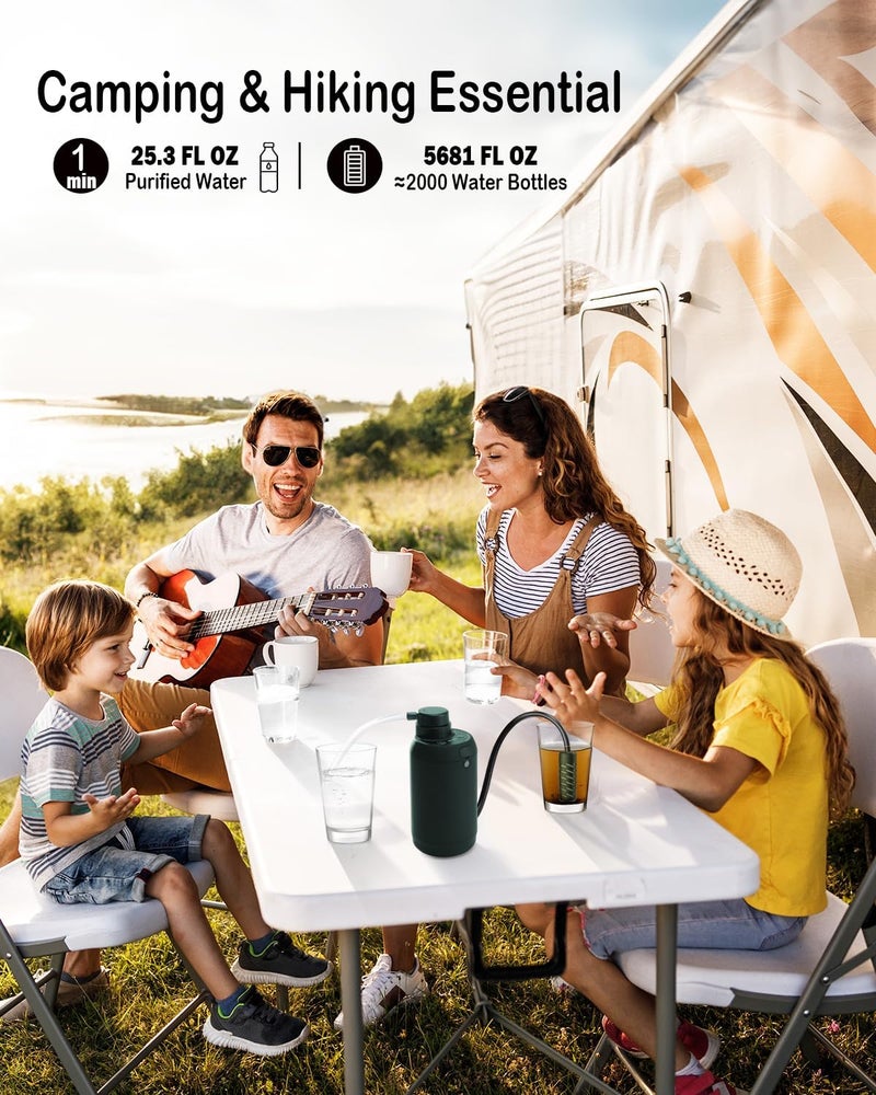 BKLES منقي مياه كهربائي BKLES للبقاء، نظام ترشيح مياه '5 مراحل' بدقة 0.01 ميكرون مع مصباح طوارئ لفلترة المياه للتخييم، الرحلات، والمشي، أخضر - Image 3