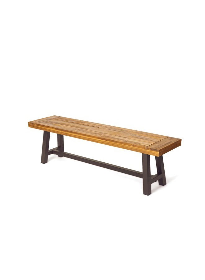 Christopher Knight Home Carlisle Outdoor Acacia Wood and Rustic Metal Bench, Sandblast Finish/Rustic Metal 14. 75 x 63 x 17. 50 inches - Image 1