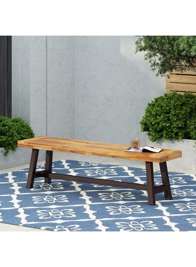 Christopher Knight Home Carlisle Outdoor Acacia Wood and Rustic Metal Bench, Sandblast Finish/Rustic Metal 14. 75 x 63 x 17. 50 inches - Image 2