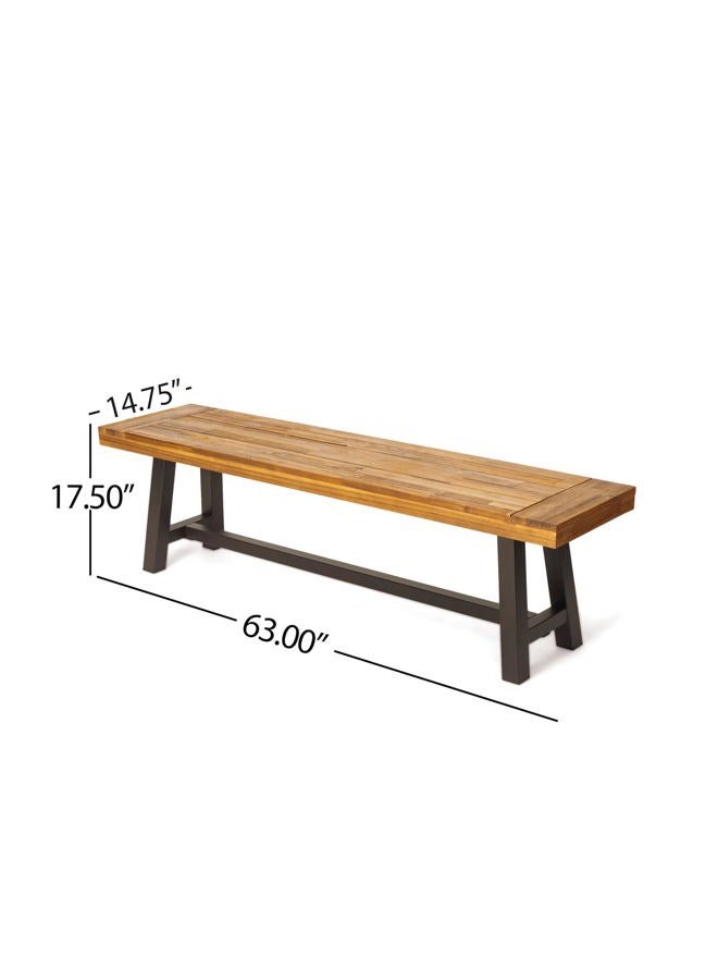 Christopher Knight Home Carlisle Outdoor Acacia Wood and Rustic Metal Bench, Sandblast Finish/Rustic Metal 14. 75 x 63 x 17. 50 inches - Image 3
