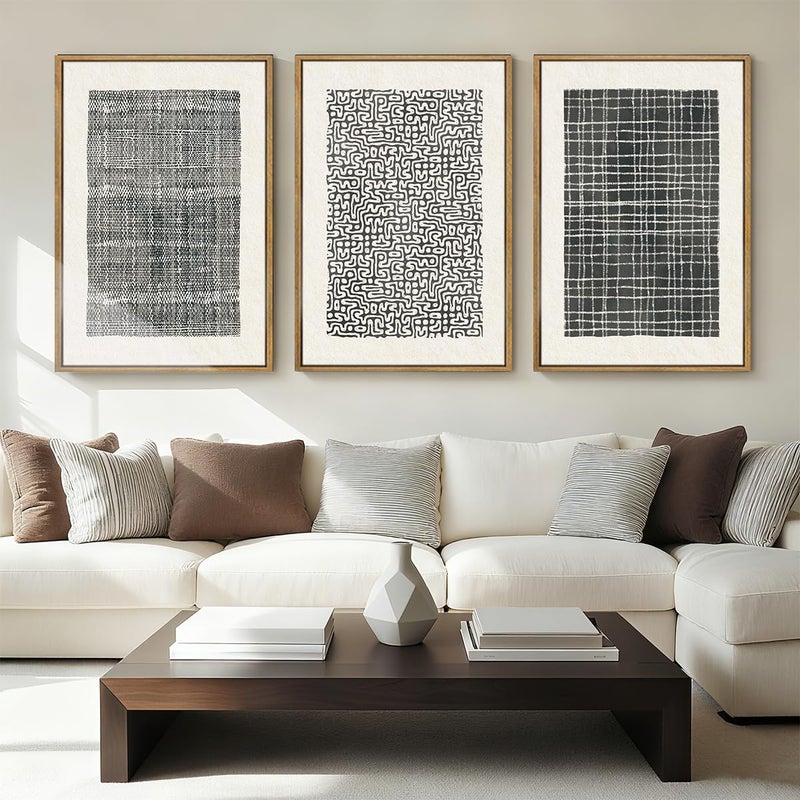 BINCUE Abstract Line Wall Art Set of 3 Modern Neutral Black Wall Decor Geometric Minimalist Artwork for Living Room Bedroom Office Bathroom 24x36 Gift