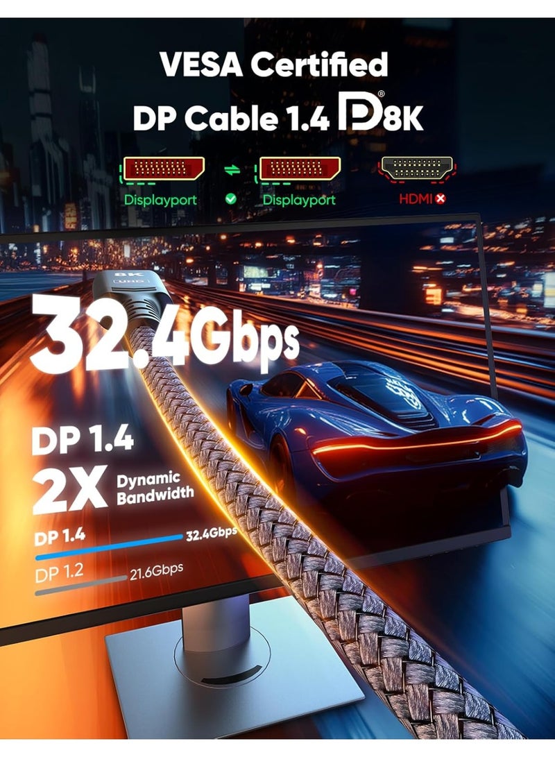 إيغويل كابل عرض DP 1.4 بطول 2 متر 2 حزمة يدعم 8K 60Hz 4K 144Hz 2K 240Hz سرعة 32.4Gbps متوافق مع الكمبيوتر المحمول شاشة الألعاب والتلفزيون للاستخدام اليومي والاحترافي - Image 2