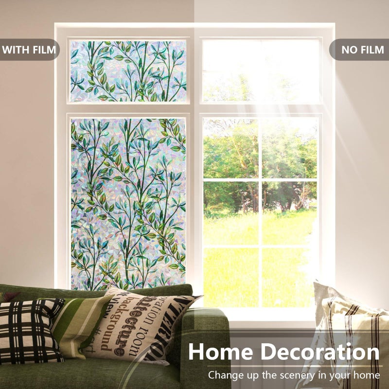 LEMON CLOUD Window Privacy Film Static Clings Decorative Leaf Rainbow Window Sticker Non-Adhesive Decals for Glass with Tools,17.5 x 78.7 Inch - Image 3