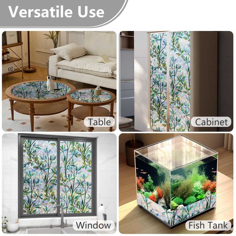 LEMON CLOUD Window Privacy Film Static Clings Decorative Leaf Rainbow Window Sticker Non-Adhesive Decals for Glass with Tools,17.5 x 78.7 Inch - Image 5