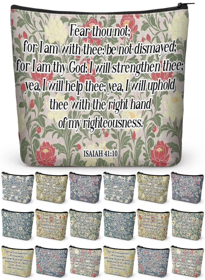 Purpeak 18 Pcs Inspirational Christian Gifts, Religious Makeup Bags Bulk, Bible Verse Floral Cosmetic Bags for Women, Vintage Botanical Canvas Toiletry Pouches, Church Ladies, Mother, Coworker - Image 1