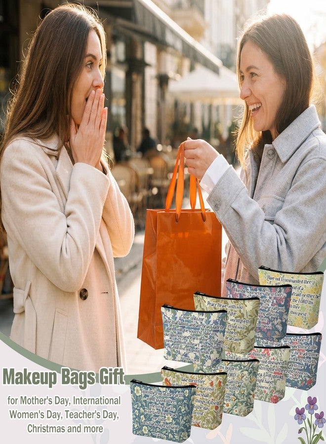 Purpeak 18 Pcs Inspirational Christian Gifts, Religious Makeup Bags Bulk, Bible Verse Floral Cosmetic Bags for Women, Vintage Botanical Canvas Toiletry Pouches, Church Ladies, Mother, Coworker - Image 4