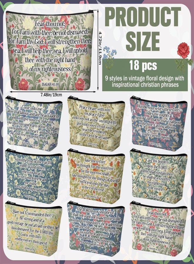Purpeak 18 Pcs Inspirational Christian Gifts, Religious Makeup Bags Bulk, Bible Verse Floral Cosmetic Bags for Women, Vintage Botanical Canvas Toiletry Pouches, Church Ladies, Mother, Coworker - Image 2