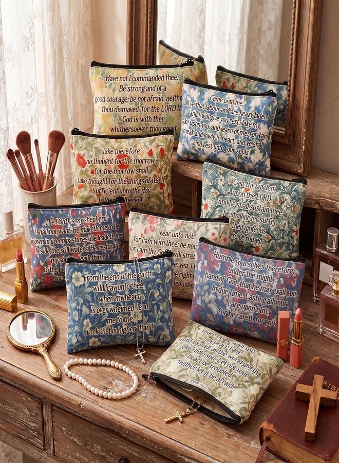 Purpeak 18 Pcs Inspirational Christian Gifts, Religious Makeup Bags Bulk, Bible Verse Floral Cosmetic Bags for Women, Vintage Botanical Canvas Toiletry Pouches, Church Ladies, Mother, Coworker - Image 3