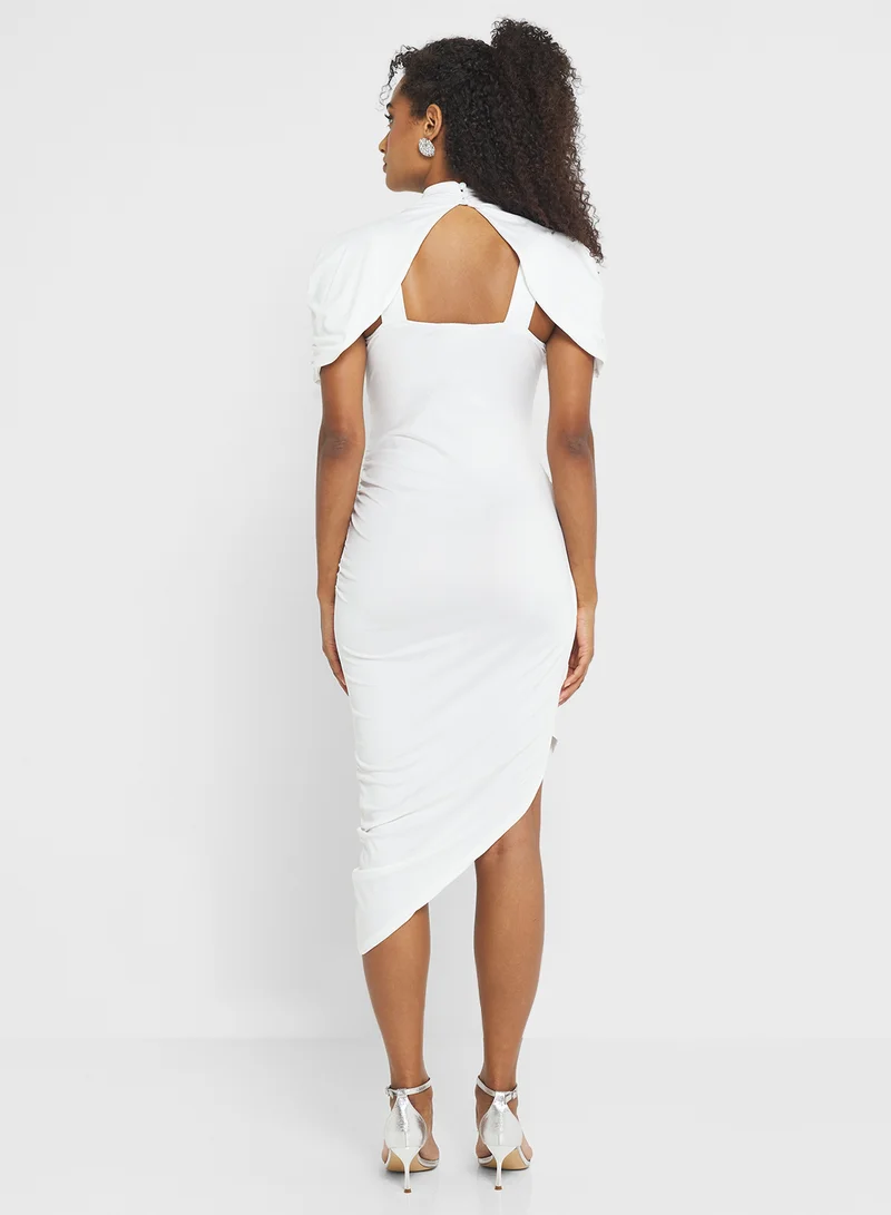 جينجر Mock Neck Draped Bodycon Dress