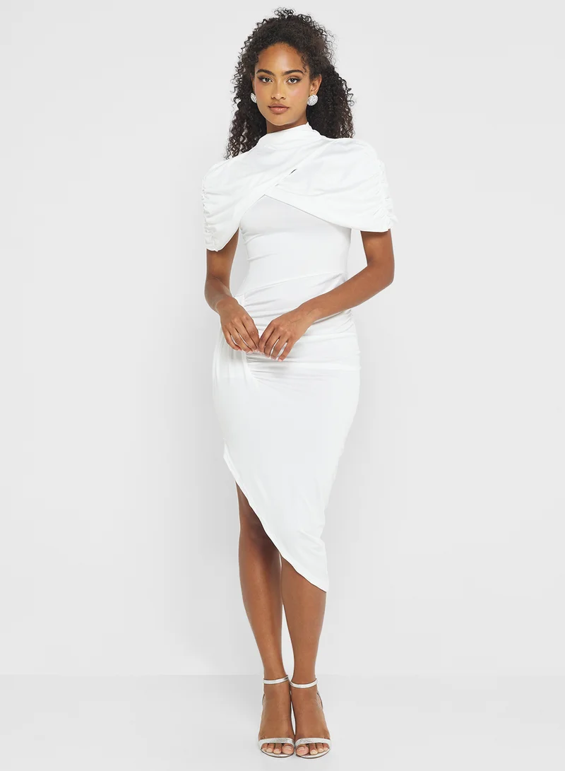 جينجر Mock Neck Draped Bodycon Dress