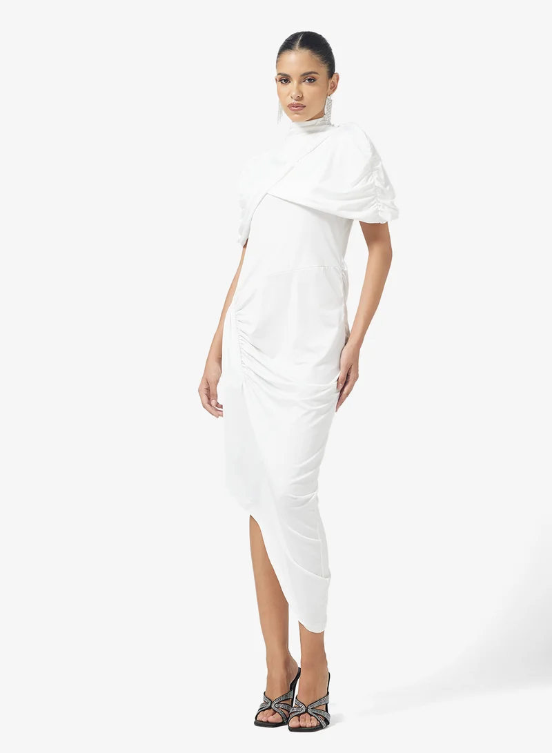 Ginger Mock Neck Draped Bodycon Dress