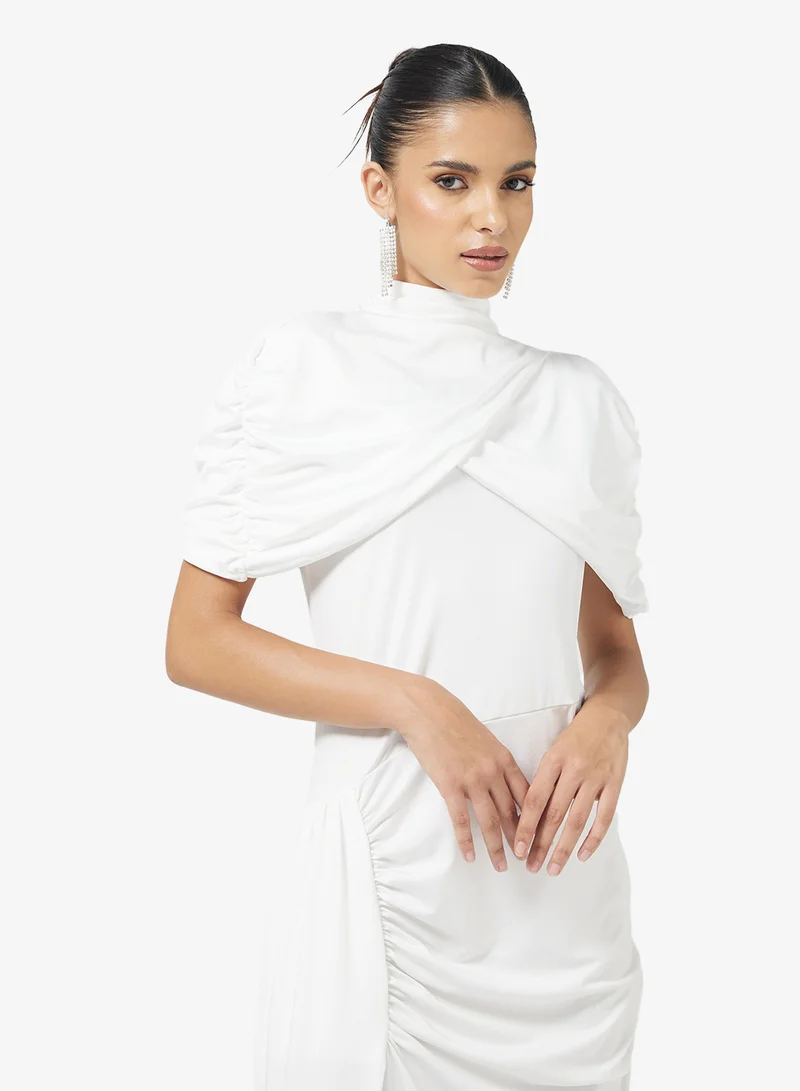 Ginger Mock Neck Draped Bodycon Dress