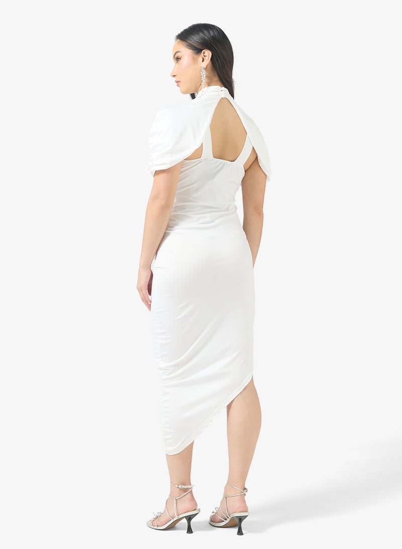 جينجر فستان ضيق بياقة عالية ودرابيه - Image 2