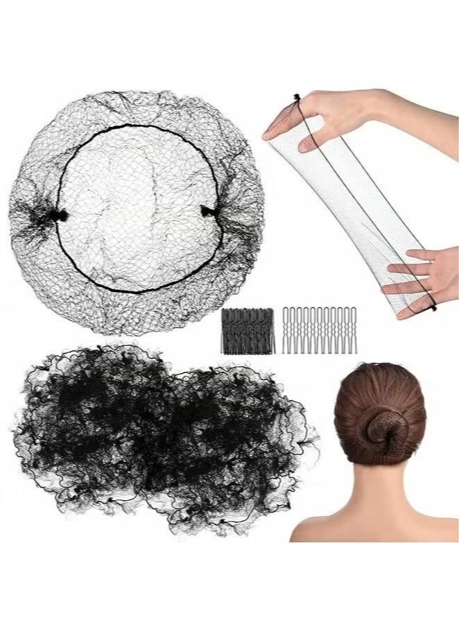 Set of 60 Piece Invisible Elastic Hair Nets And Clips For Making Ballerina Hair Buns, Dance, Work Use (10PCS Invisible Mesh Hair Nets 70cm + 50PCS U-Shaped Hair Pins 7cm） - Image 3