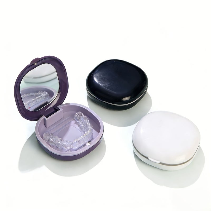 Portable Denture Retainer Storage Case with Mirror Dark Blue Dustproof Travel Home Use - Image 4