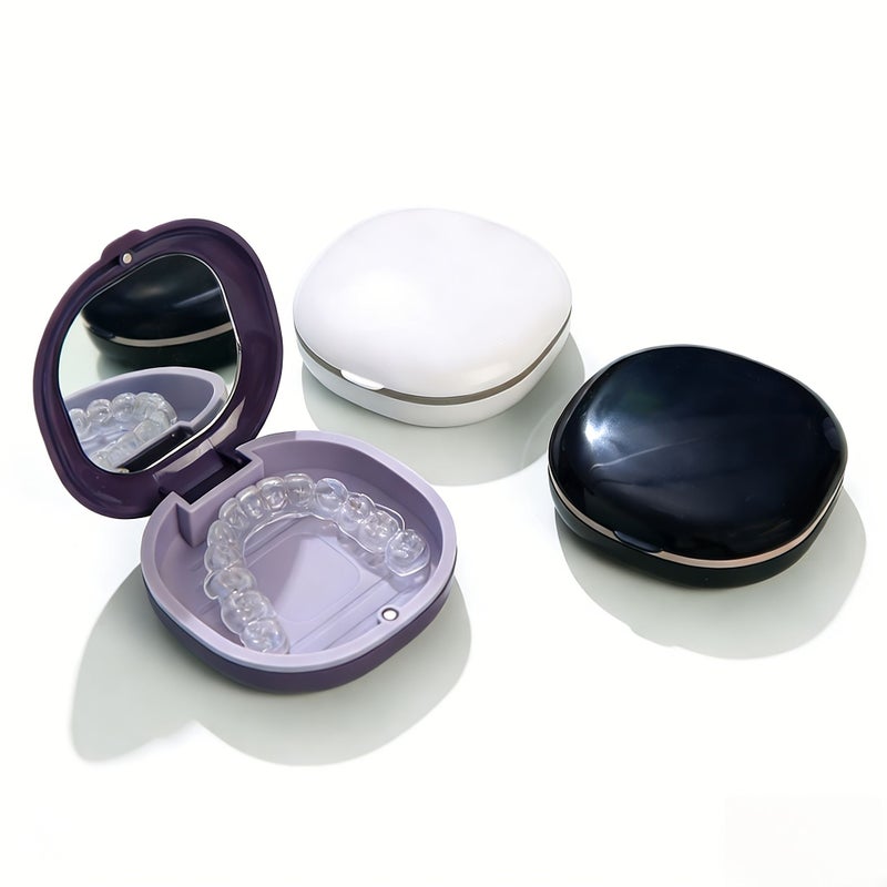 Portable Denture Retainer Storage Case with Mirror Dark Blue Dustproof Travel Home Use - Image 2