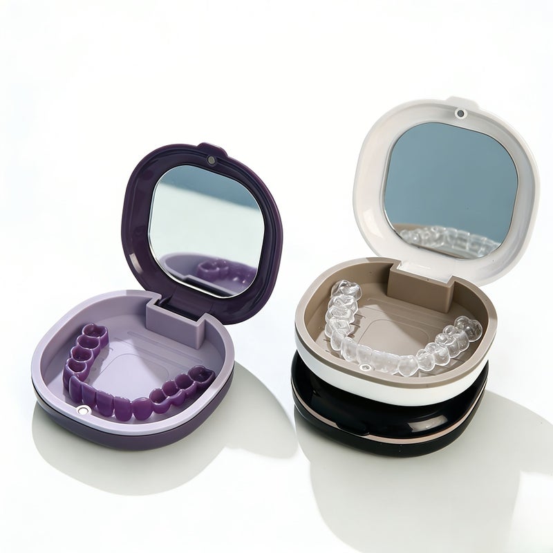 Portable Denture Retainer Storage Case with Mirror Dark Blue Dustproof Travel Home Use - Image 5