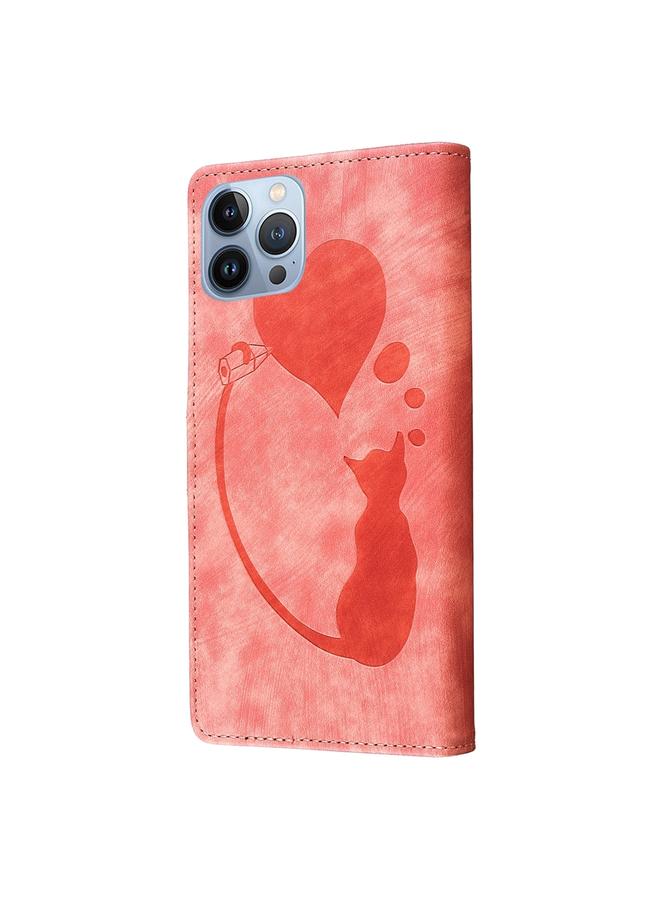 S-TOP Case For iPhone 13 Pro Pen Heart Cat Embossed Leather Phone Case - Image 4