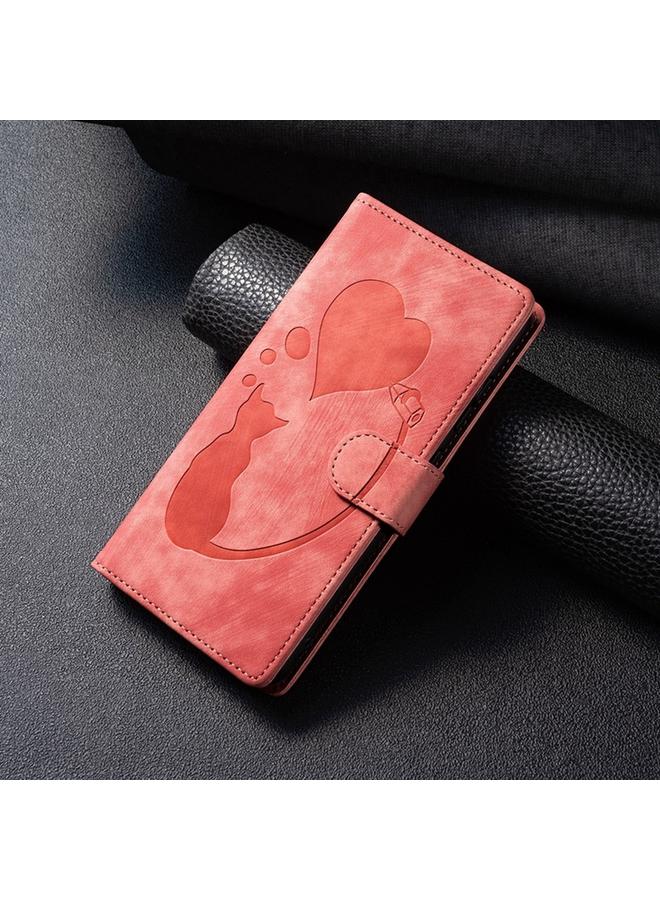 S-TOP Case For iPhone 13 Pro Pen Heart Cat Embossed Leather Phone Case - Image 2