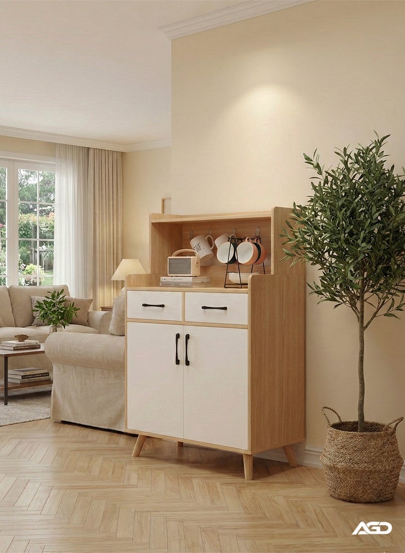 AGD Kitchen Storage Cabinet, Sideboard and Coffee Corner, with 2 Doors and 2 Drawers, Suitable for Kitchen, Living Room and Dining Room 70*40*118cm - Image 1