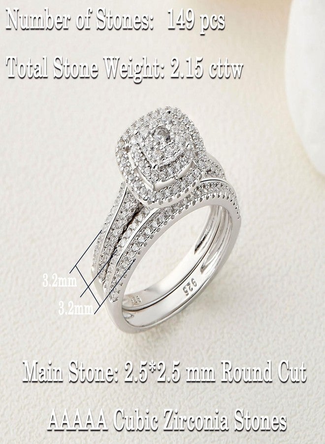 نيو شي جولري مجموعة خواتم خطوبة من الزركونيا المكعبة من نيوشي للمجوهرات، طقم خواتم زفاف للنساء، خاتم من الفضة الإسترليني عيار 925، طقم زفاف دائري، طقم زفاف، طقم سفر، مقاس 8.5 - Image 4