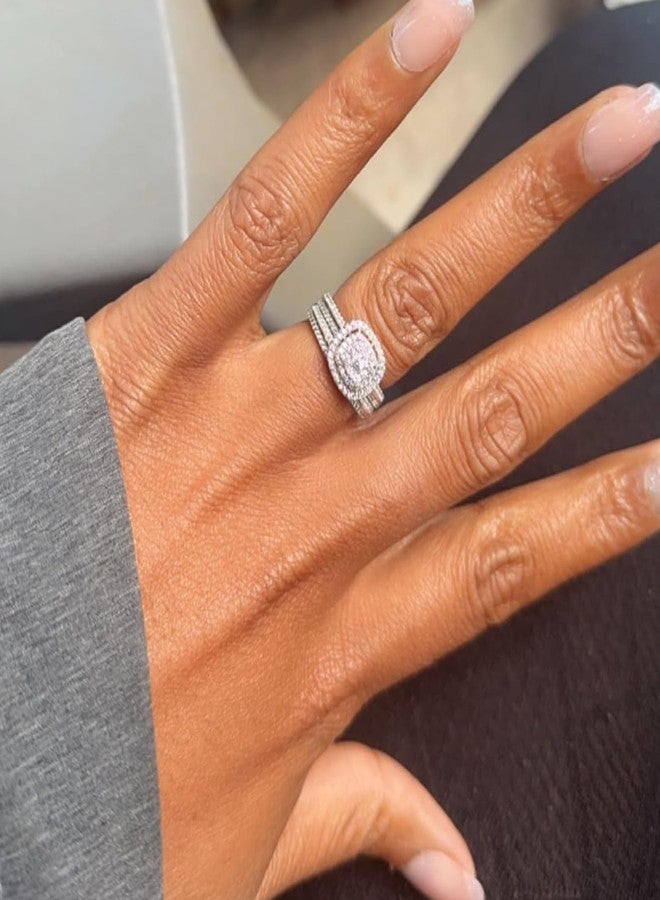 نيو شي جولري مجموعة خواتم خطوبة من الزركونيا المكعبة من نيوشي للمجوهرات، طقم خواتم زفاف للنساء، خاتم من الفضة الإسترليني عيار 925، طقم زفاف دائري، طقم زفاف، طقم سفر، مقاس 8.5 - Image 3