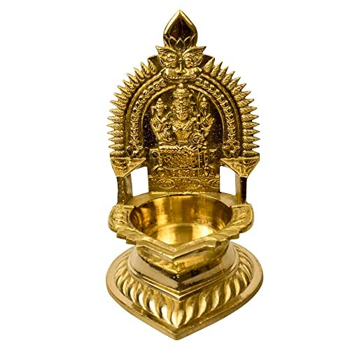 Spillbox Traditional Brass Diya for Pooja Aarti | Arti Deepak Deepam Oil Lamp for Home Temple Decor Gifts Handcrafted Hindu Puja Religious Sri Kamatchi Amman Vilakku - Karumbu - Image 1