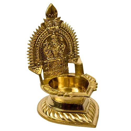 Spillbox Traditional Brass Diya for Pooja Aarti | Arti Deepak Deepam Oil Lamp for Home Temple Decor Gifts Handcrafted Hindu Puja Religious Sri Kamatchi Amman Vilakku - Karumbu - Image 3